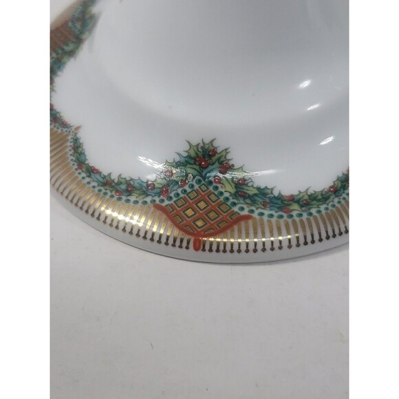 Vintage Royal Copenhagen Christmas Joy Candlesticks 503 Holly Garland Gold Trim - Picture 14 of 16